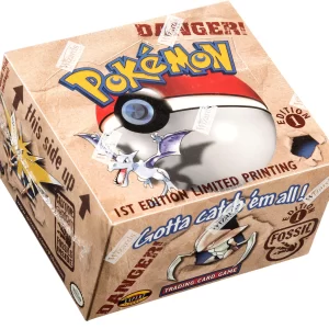 Prehistoric Wax Vault protecting a sealed 1999 WOTC Pokemon Fossil booster pack