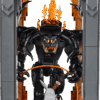 The factory presentation art displaying the Balrog Book Nook sliding perfectly between leather bound books showcasing a glowing stone archway framing a fiery demon figure facing off against Gandalf
