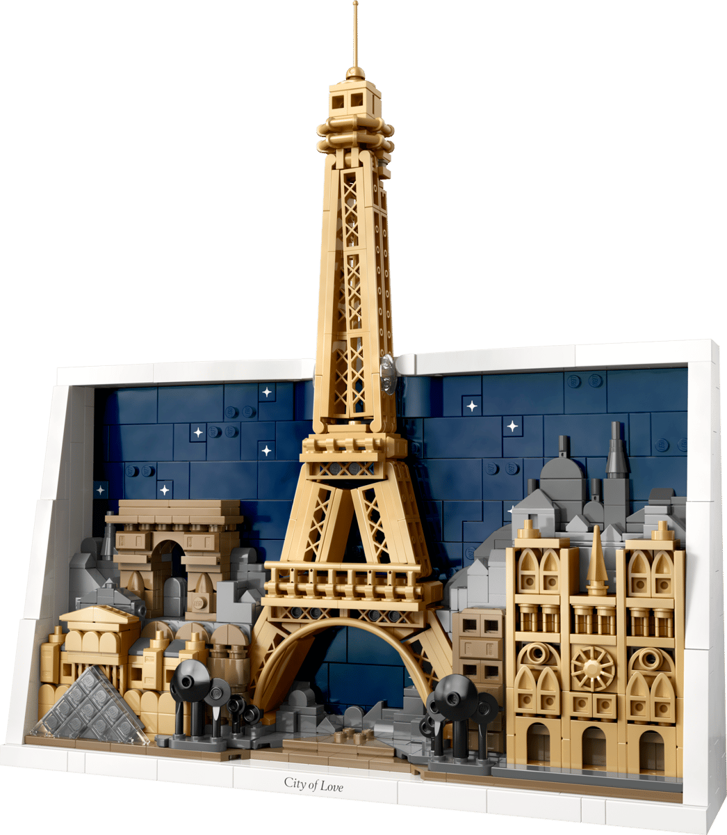 Parisian Skyline Vitrine protecting the assembled LEGO Architecture Paris skyline set