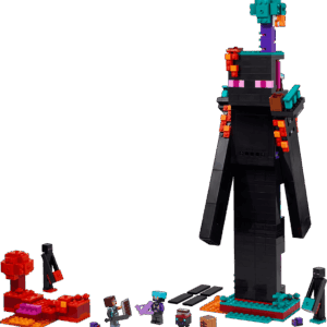 A detailed look at the tall Enderman figure detaching a block from the Abyssal Monolith layout