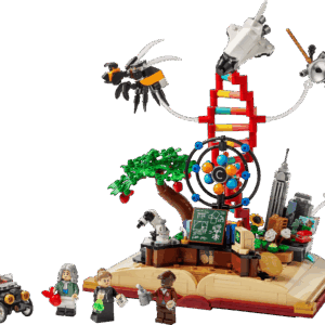 STEM Evolution Exhibition Shield housing the completed four quadrant science and math LEGO bricks set