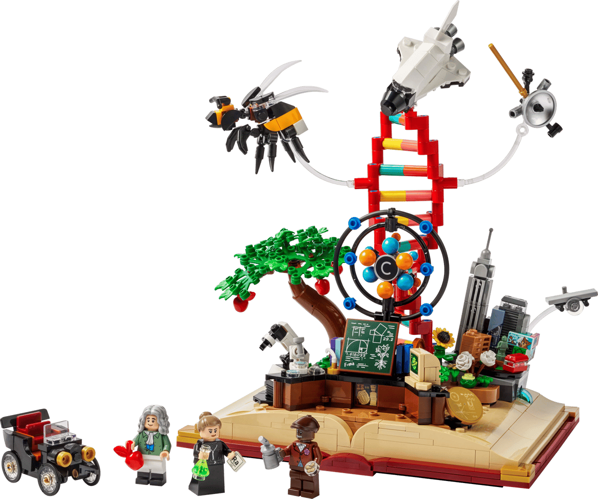STEM Evolution Exhibition Shield housing the completed four quadrant science and math LEGO bricks set