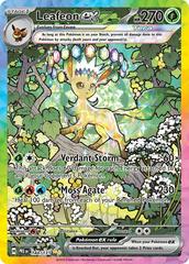 Leafeon ex Special Illustration card showcasing Leafeon in a Tera form perched on a mossy branch among white flowers