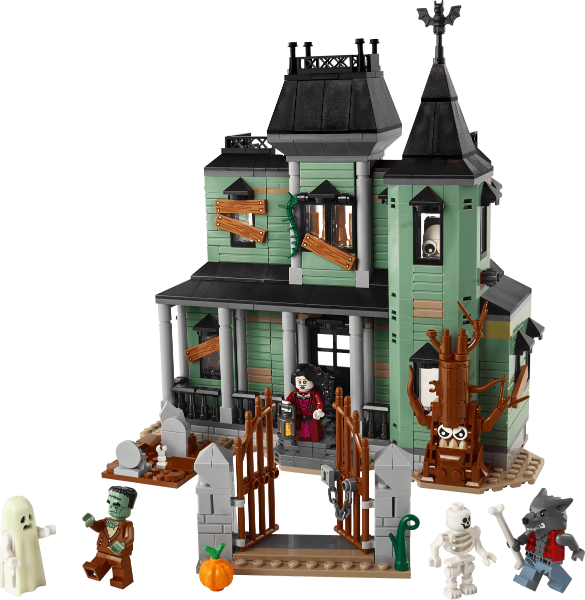 A detailed view of the microscale ballroom and ghost portrait tile inside the Spooky Manor Model