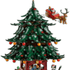 LEGO Family Christmas Tree seasonal display set 40573 built as two distinct decorated holiday trees on a wooden tabletop surface