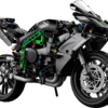 LEGO Technic Kawasaki Ninja Motorcycle H2R 42170 model standing upright next to its official retail packaging box