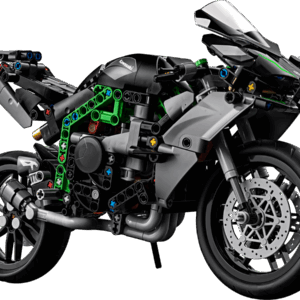 LEGO Technic Kawasaki Ninja Motorcycle H2R 42170 model standing upright next to its official retail packaging box