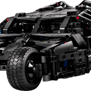 LEGO Batmobile Tumbler 76240 vehicle model built inside a premium acrylic display box on a dark wooden shelf