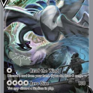 Aero Tempest Citadel protecting a raw Silver Tempest Lugia V Alternate Art Pokemon card