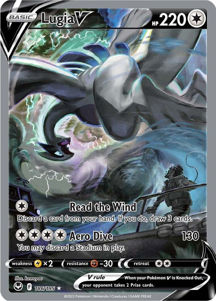 Aero Tempest Citadel protecting a raw Silver Tempest Lugia V Alternate Art Pokemon card