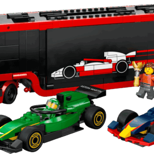 Top view of the built dark blue Oracle Red Bull Racing RB20 single seater vehicle from the F1 Cars LEGO Speed Champions collection showing authentic sponsorships and tire molds