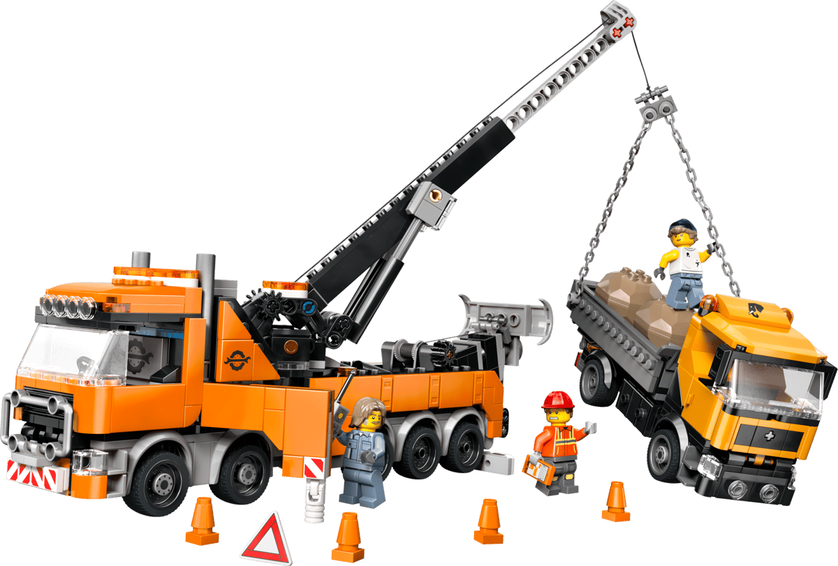 Heavy-Duty Recovery Tow Truck with Crane 42128 model featuring rotating boom and stabilization outriggers