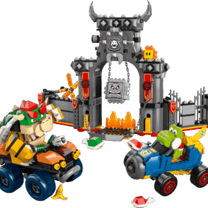 LEGO Super Mario Kart Track Set Bowser's Castle 72036 expansion set showing the main volcanic towers and racing track loops