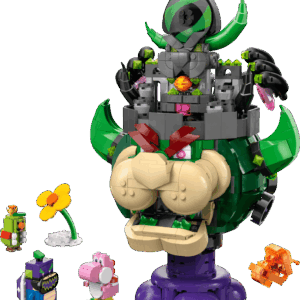 LEGO Super Mario Bowser's Castle 71423 expansion set displaying the large bone gate entrance and lava towers