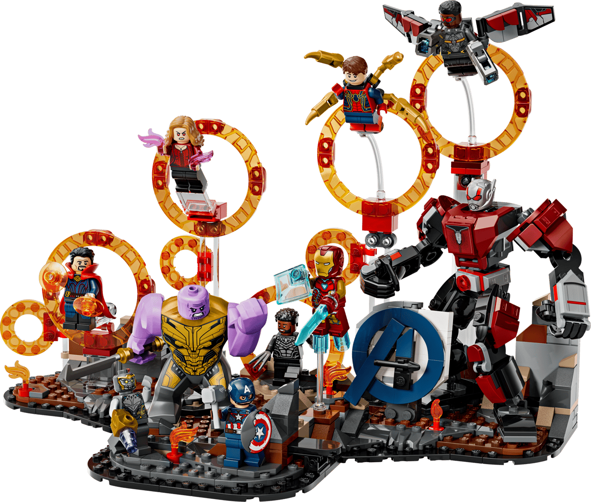 Endgame Ruins Shield enclosing the completed LEGO Marvel Avengers Endgame Final Battle diorama