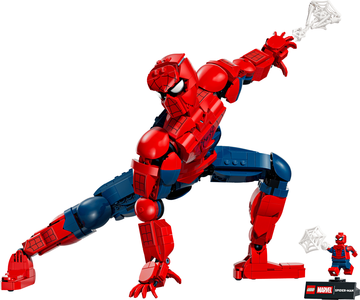 LEGO Marvel Spider-Man Construction Figure 76226 model standing in an action pose next to its official packaging box