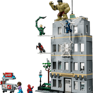 Spider-Man vs. Hulk epic arena battle set featuring a buildable green monster figure and web jet vehicle