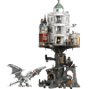 The factory box art rendering the tall vertical structure of the Gringotts Collectors Edition featuring the white upper bank built over a rocky underground mine cart track system