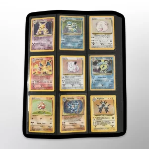 Base Set Complete Set displayed in a binder showing classic 1999 original holographic Pokemon cards