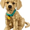 LEGO Golden Retriever Puppy brick built animal sculpture in warm tan and gold tones sitting upright with an adjustable head tilt