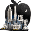 LEGO New York City skyline diorama featuring microscale builds of One World Trade Center and the Empire State Building on a black display base