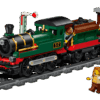 Vintage Steam Train building set displaying a classic dark green locomotive on a detailed display rail track