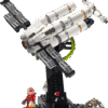 A detailed look at the Hail Mary LEGO model showing the white hull plating and the Technic centrifuge arms deployed outward
