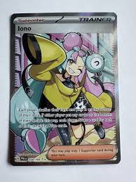 Iono Full Art card from Paldea Evolved featuring the electric Gym Leader smiling in her oversized yellow jacket