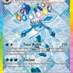 Glaceon ex Special Illustration card featuring Glaceon wearing a glittering jewel Tera crown surrounded by a geometric ice prism