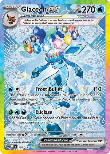Glaceon ex Special Illustration card featuring Glaceon wearing a glittering jewel Tera crown surrounded by a geometric ice prism